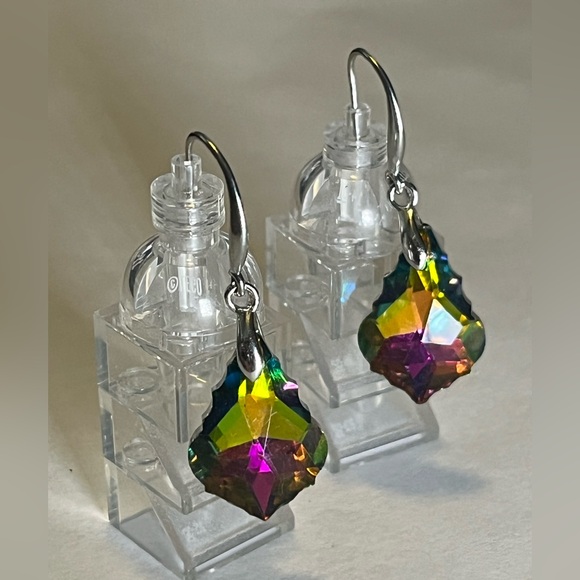 S925 Stamped Silver Iridescent Swarovski Drop Earrings - Picture 5 of 17